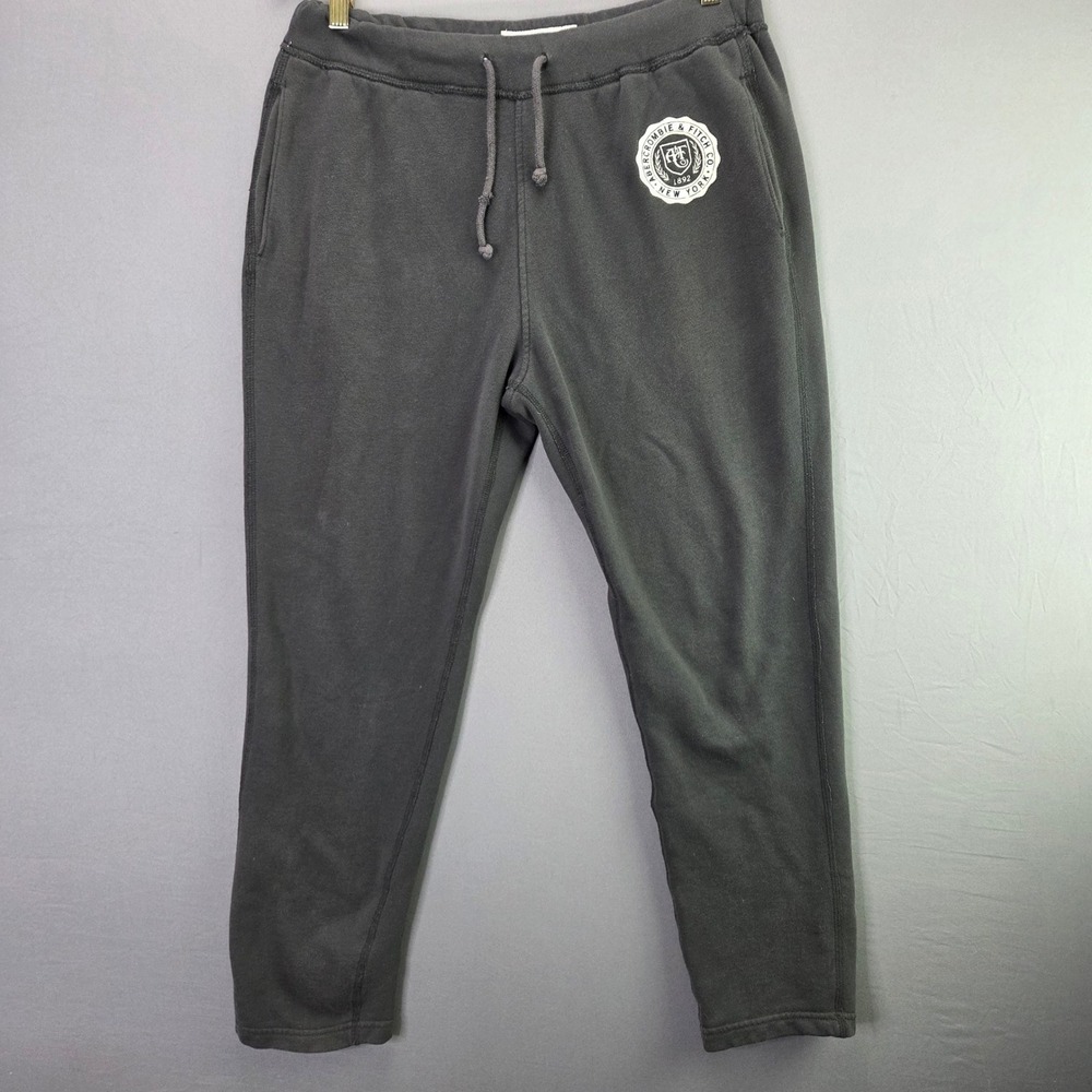 Abercrombie & Fitch Sweatpants Soft Fleece Crest Logo M Gray Joggers Drawstring